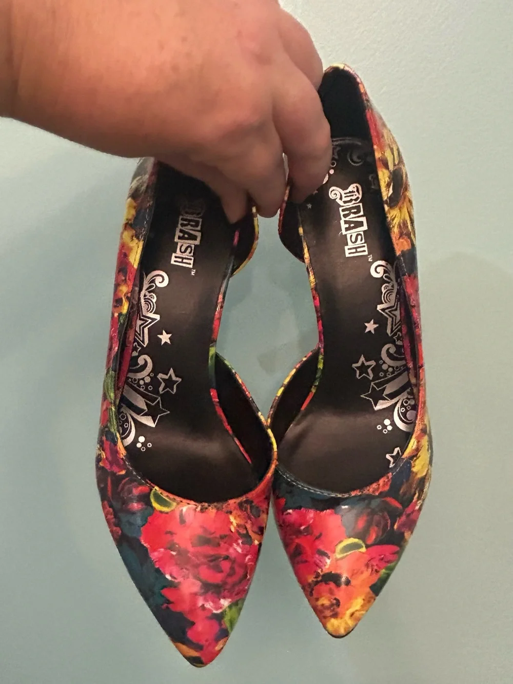 Y2K Brash Womens Karah D'orsay Shoes Yellow Floral Pointed Toe Slim Heels SZ 6.5